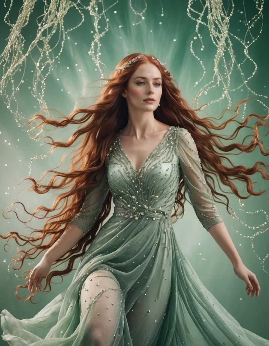 Emerald Gown: A Romantic Portrait in Chiaroscuro Style