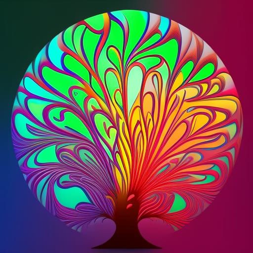 Abstract Rainbow Tree in Fractal Vector Style