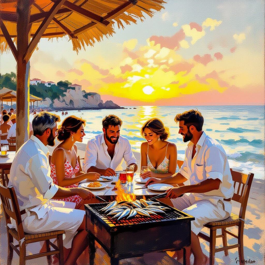Beach Barbecue in Spanish Impressionist Style
