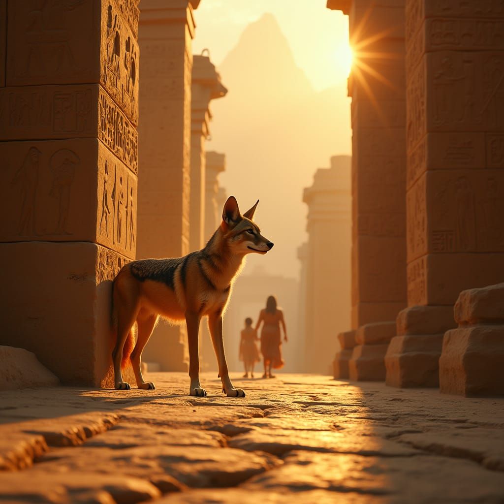 Regal Jackal Guards Ancient Egyptian City Gate