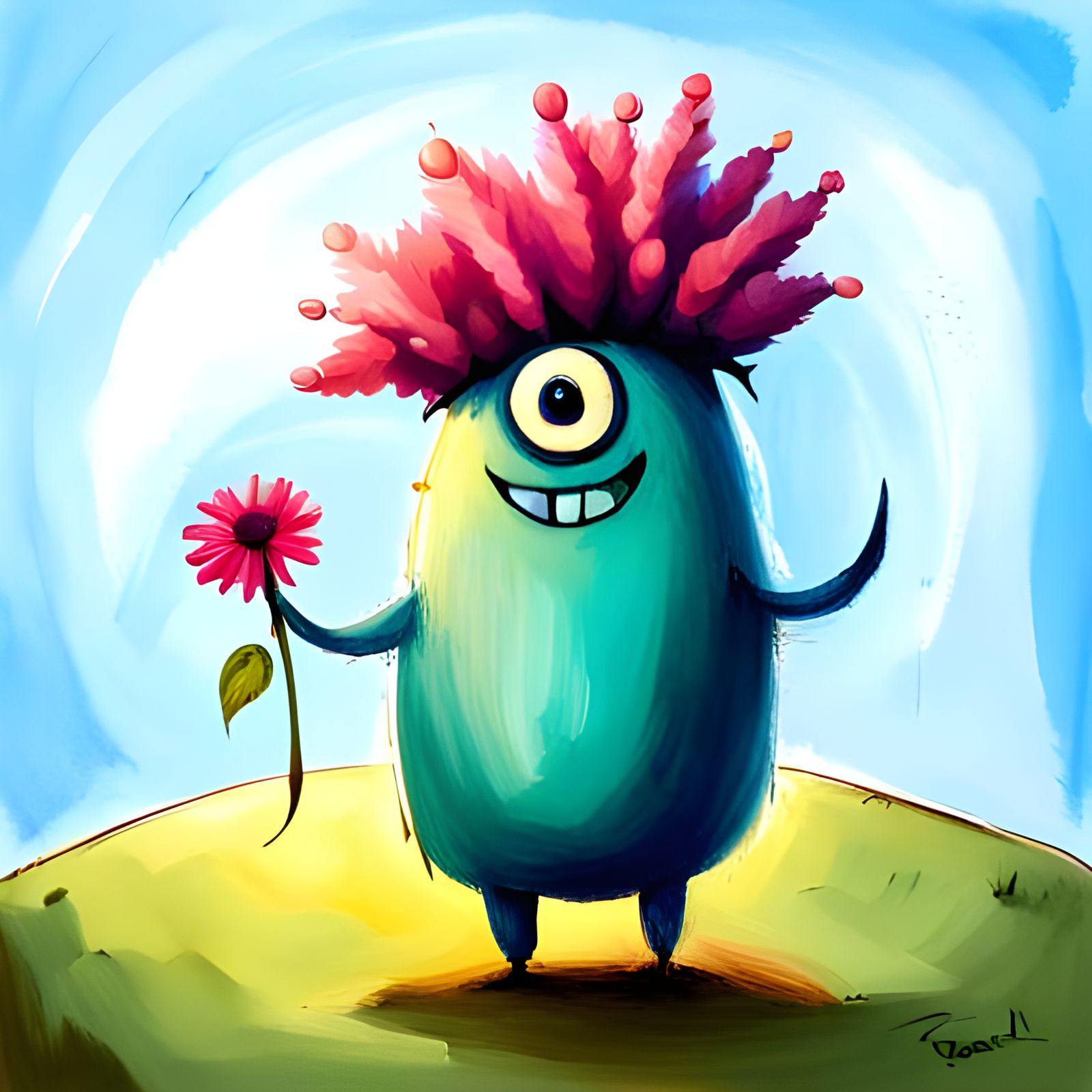 Cute Monster Promotes Peace With Flower Hat
