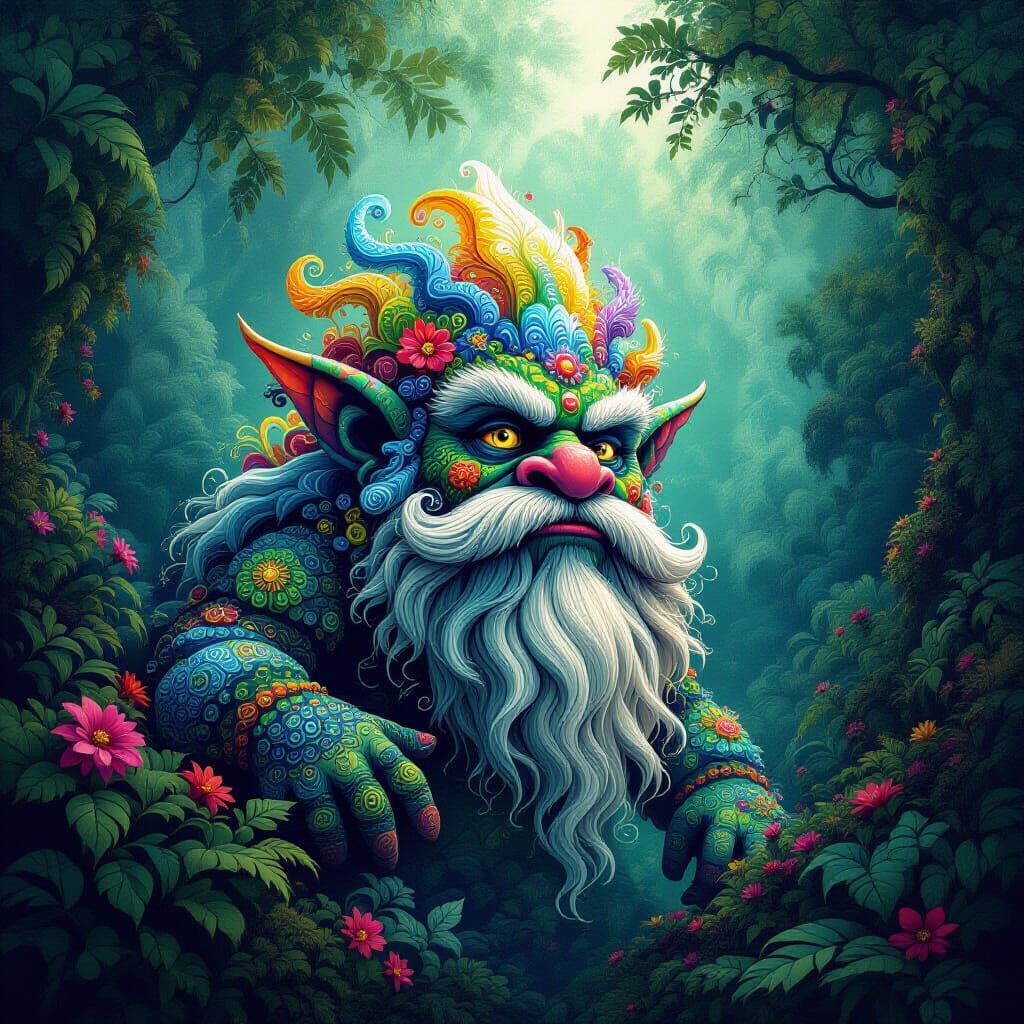 Intricate Amazonian Trolls in Bioluminescent Jungle