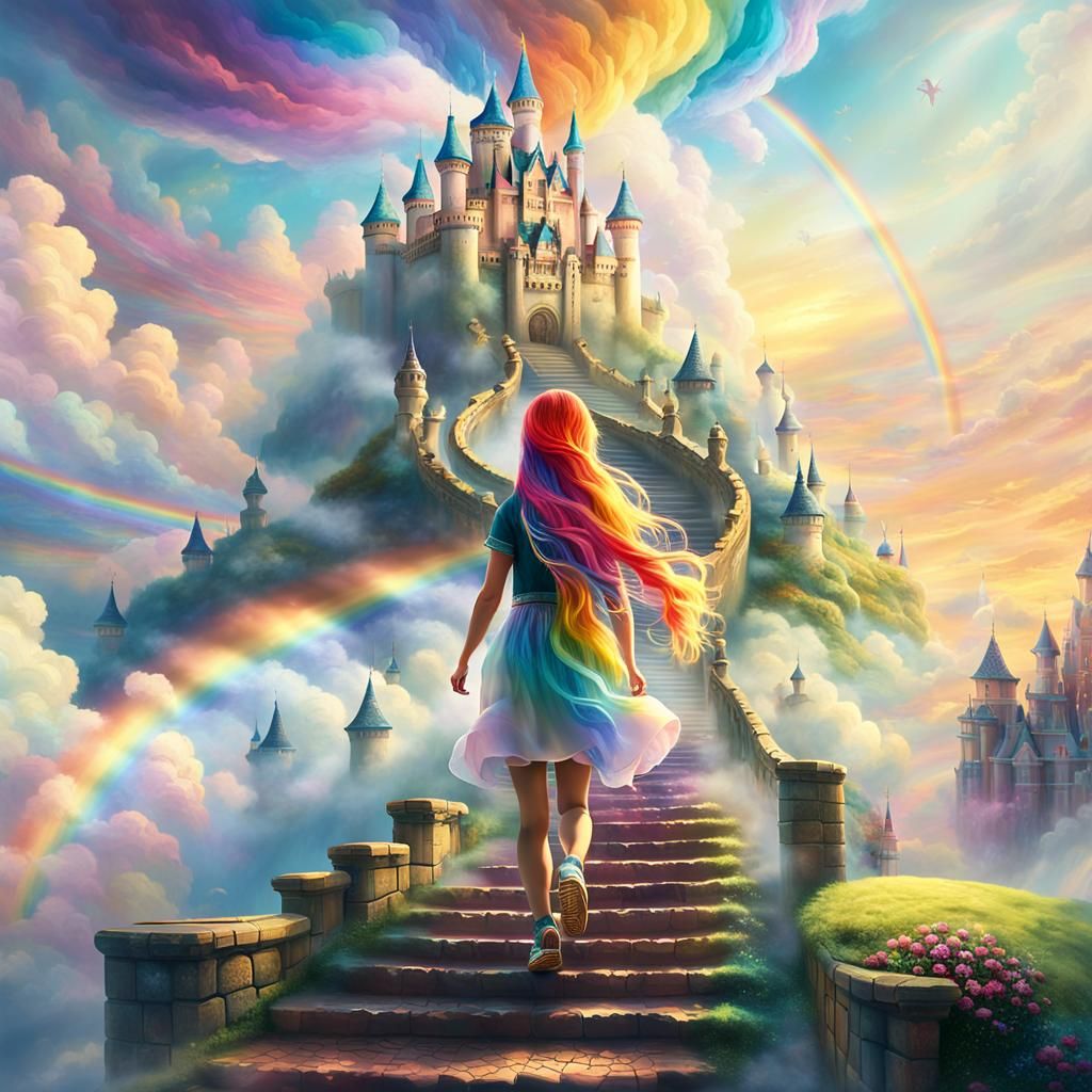 Rainbow Woman Ascends to Cloud Castle
