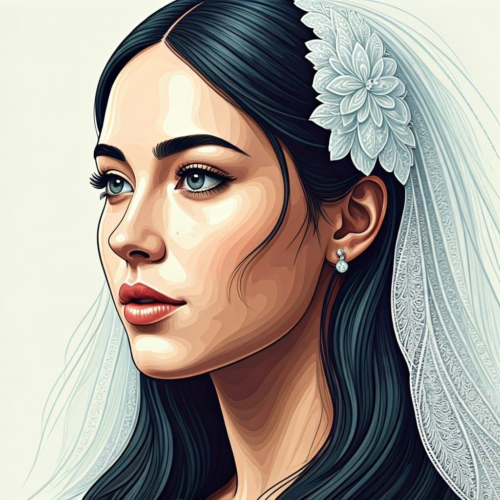 Enchanting Spring Bride in Whimsical Fractal Patterns