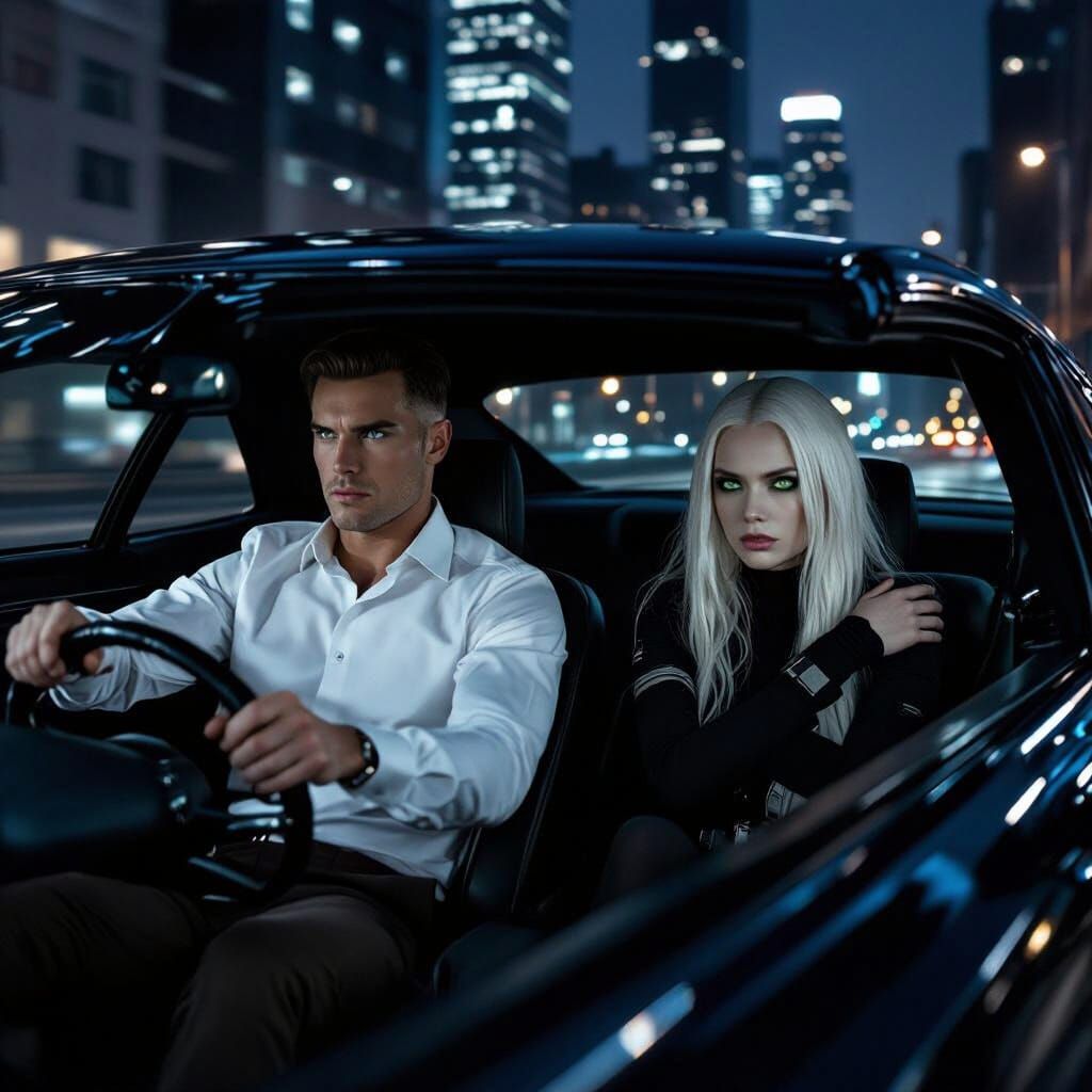 Cinematic Vampire Scene in a Modern Car