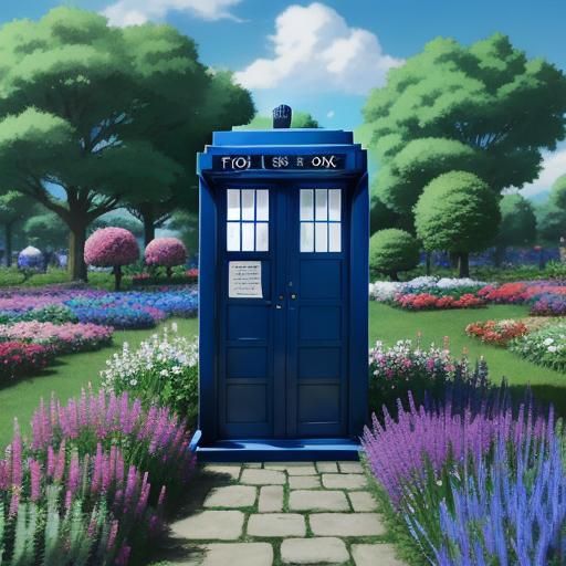 TARDIS in Flower Garden: Anime Style