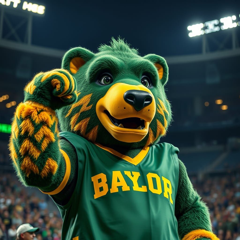 Vibrant Baylor Bear Mascot in Hyperrealistic HDR