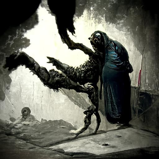 Gothic Horror: Creature Over Woman, Engraving Style