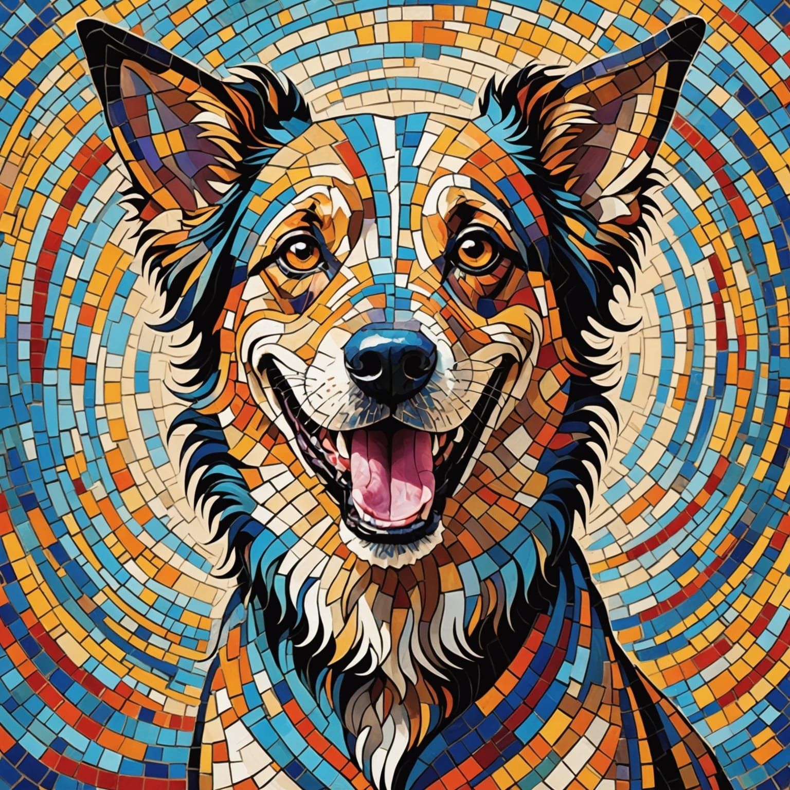 Mosaic Dog Portrait in Hundertwasser and Klimt Style