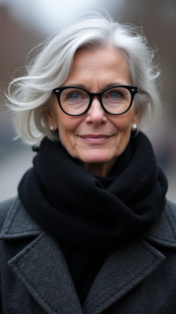 Elegant Silver-Haired Woman Portrait in Hyperrealism