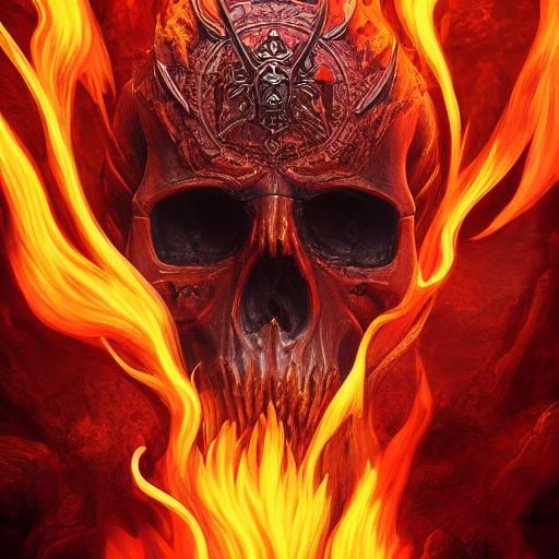 Fiery Skull: Detailed Matte Painting in 8k