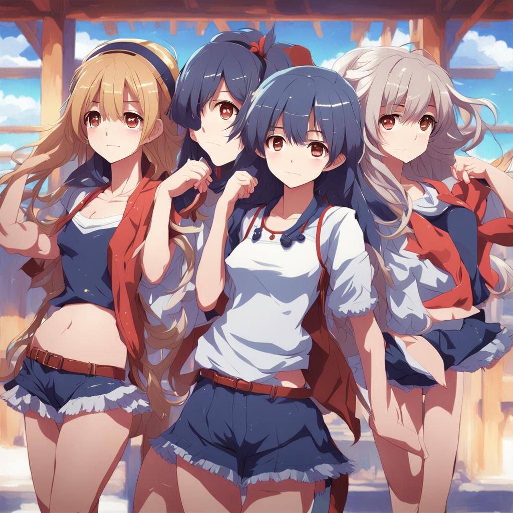 Anime Girls Undressing: Cel-Shaded Manga Style