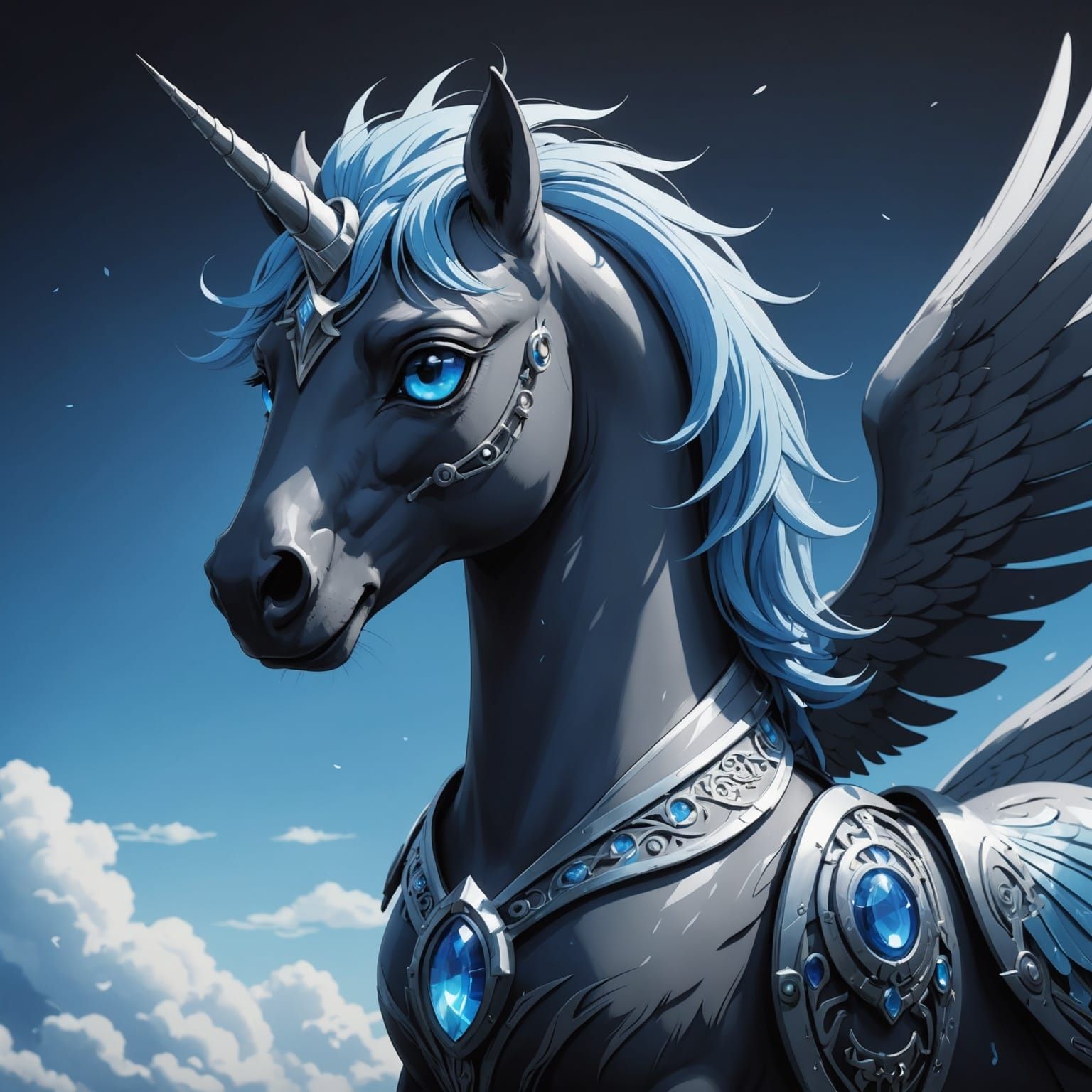 Grey-Blue Alicorn in Studio Ghibli Anime Style