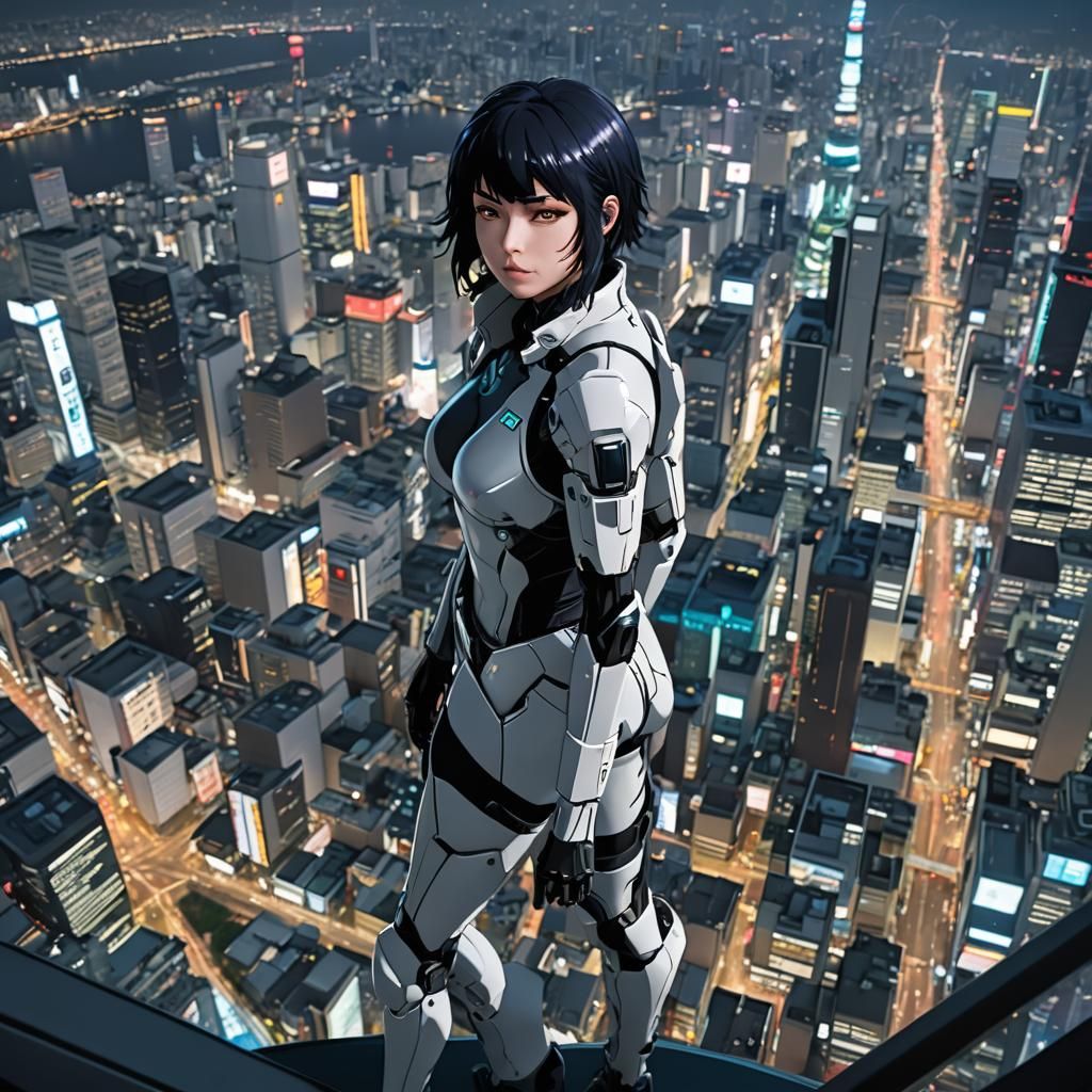 Kusanagi Motoko, watching from the top of SKYTREE, in the To...