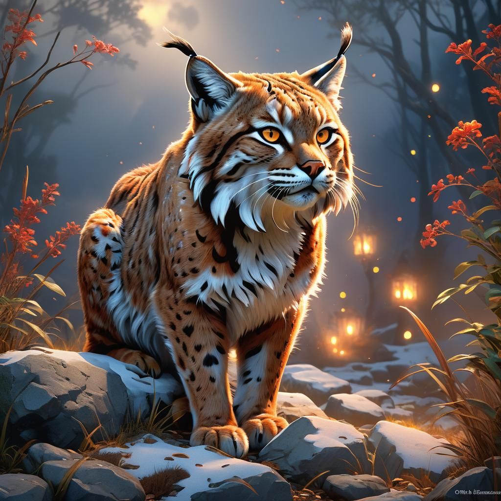 Bobcat in Volumetric Lighting: A Detailed Masterpiece