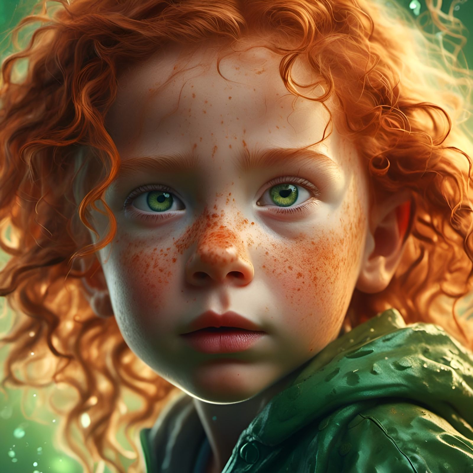 Freckled Girl Portrait in Hyperrealistic Style