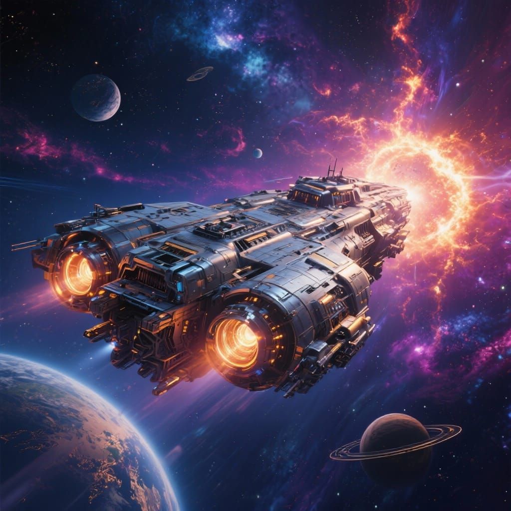 Interstellar Spaceship Journey Through Starry Expanse