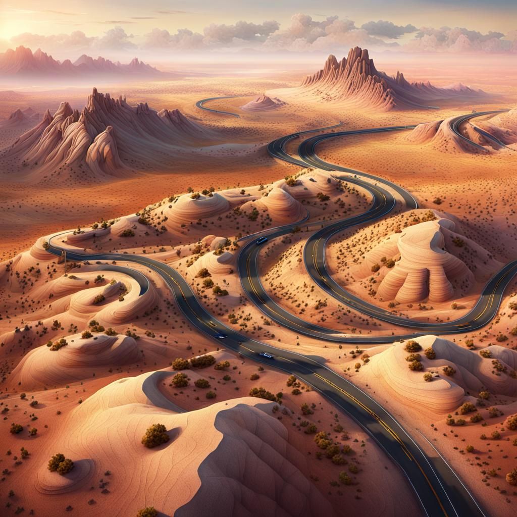 Sweeping Hyperrealistic Road Landscape at Golden Hour