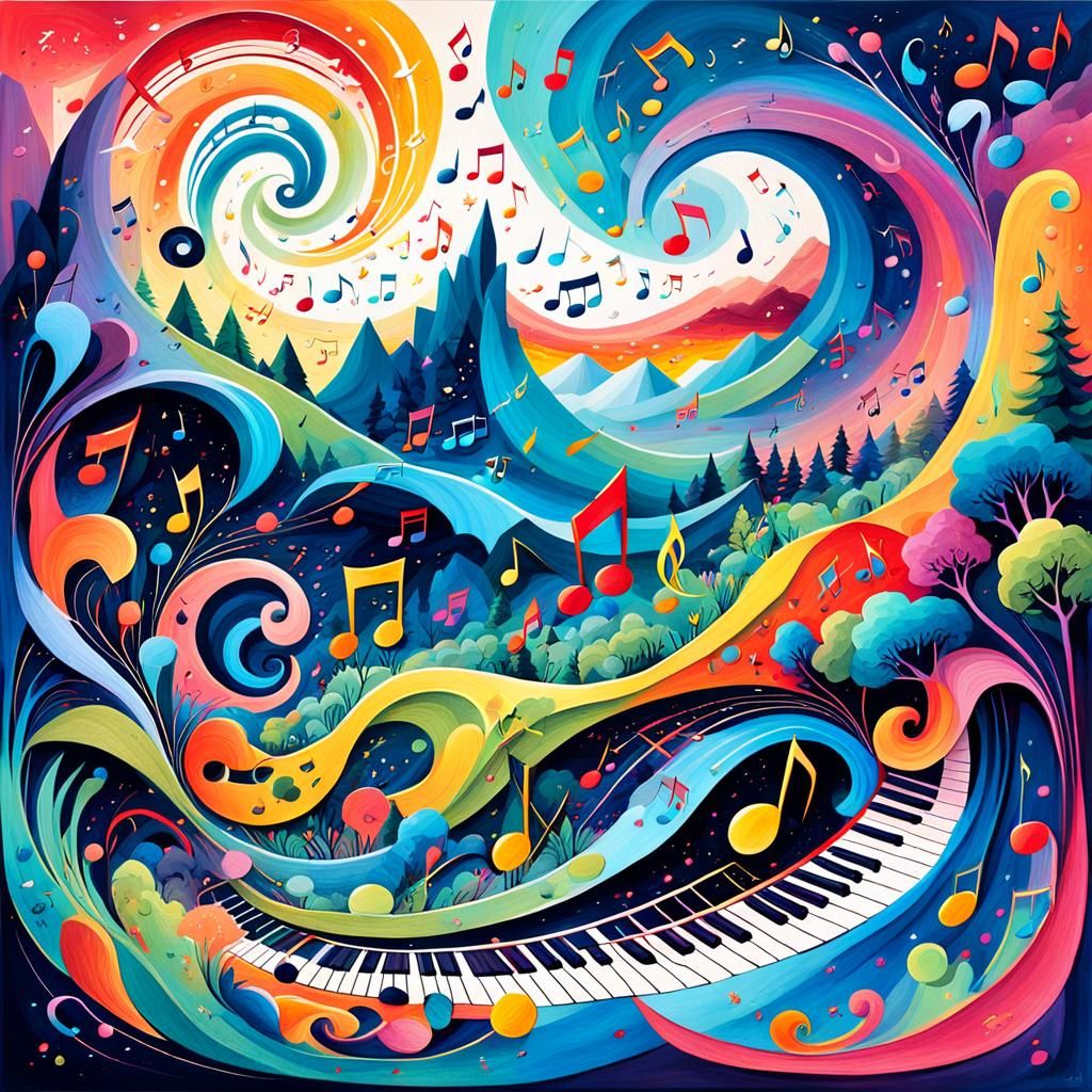 Fantasy Music Notes in Gouache Painting Style