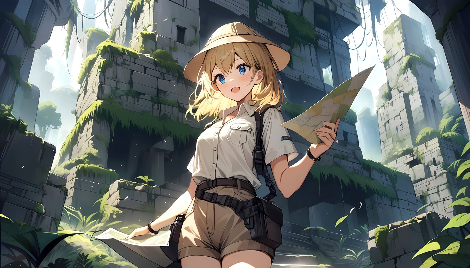 Adventure Seeker in a Serene Jungle Masterpiece