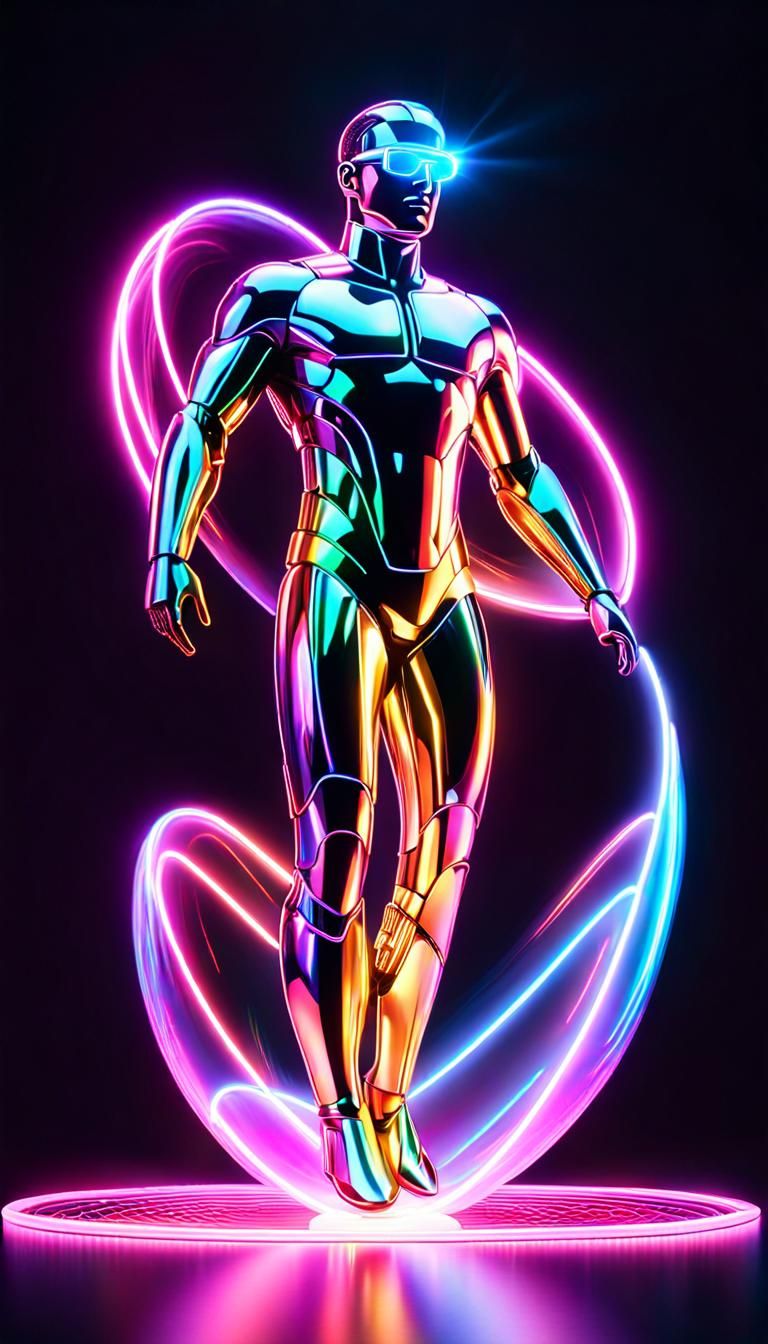 Holographic Neon Man Levitating in Air