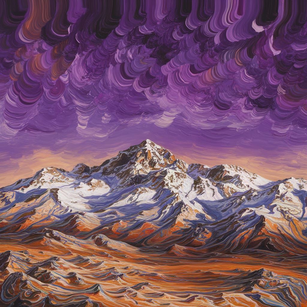 Vast Violet Sky Over Snow-Capped Tibetan Mountains in Abstra...