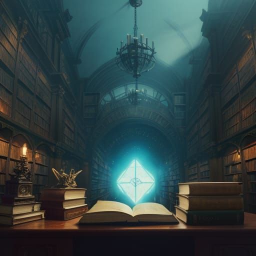 Concept Art of Author Writing in Ethereal Library