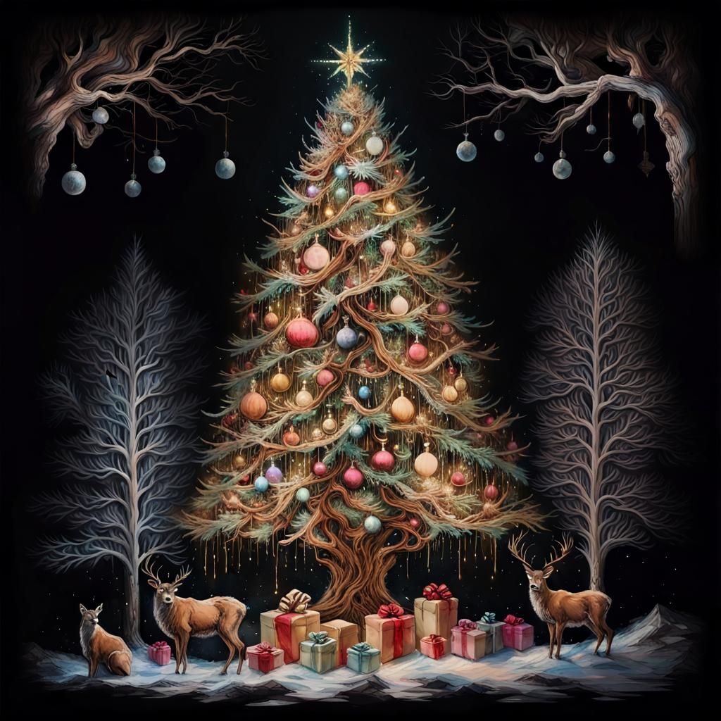 Ethereal Winter Landscape with Majestic Christmas Tree