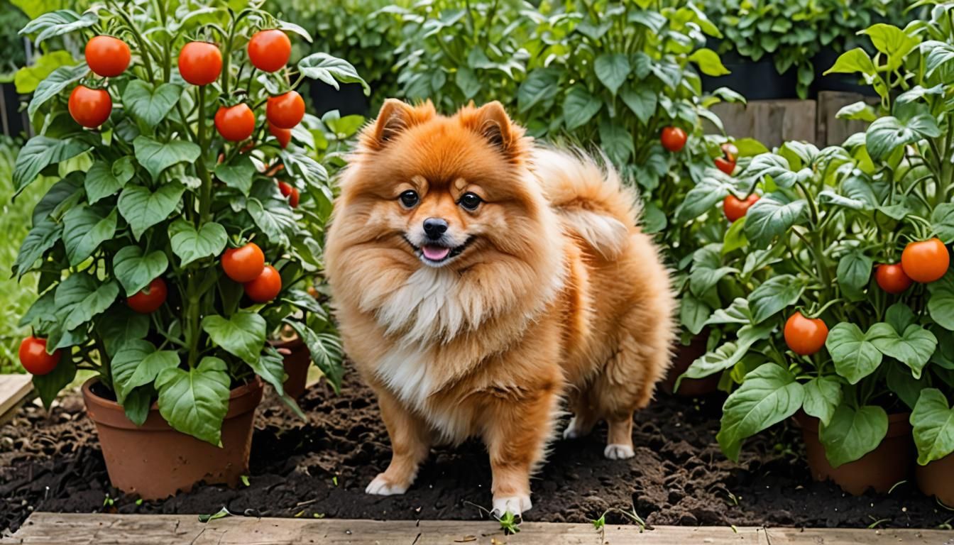 Pomeranian Puppy in Vegetable Garden After Storm