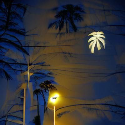 Night Street Scene with Palms in Soft Light