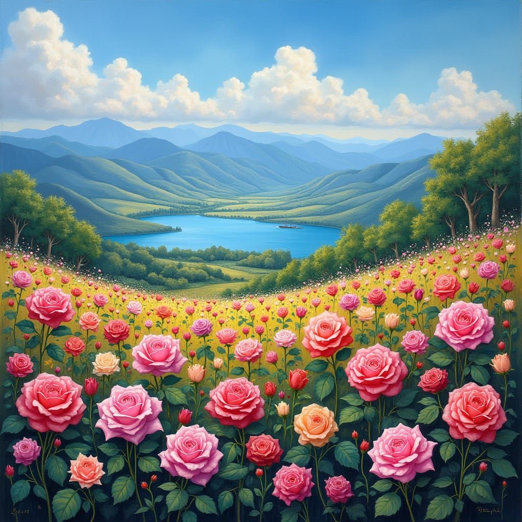 Breathtaking Impressionist Rose Field Landscape