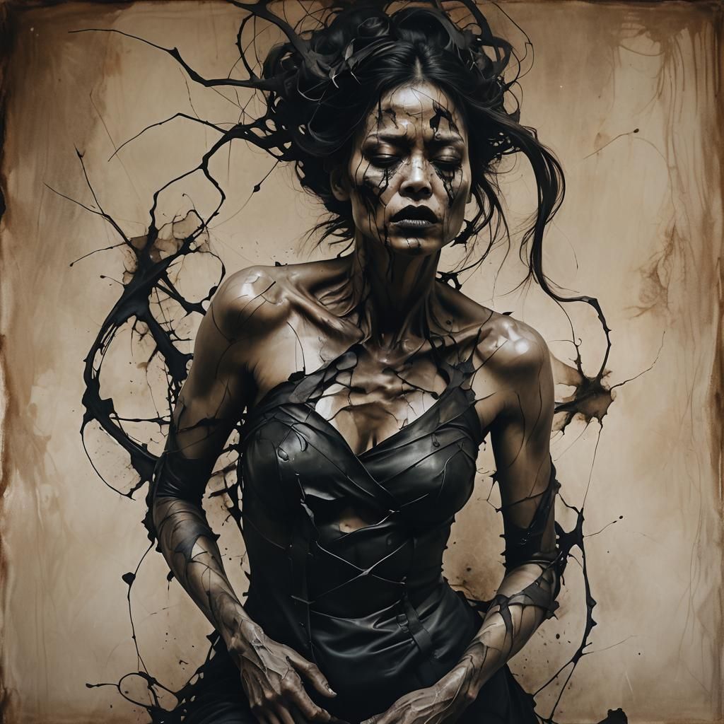 Tormented Surrealist Woman in Dark Contorted Anguish