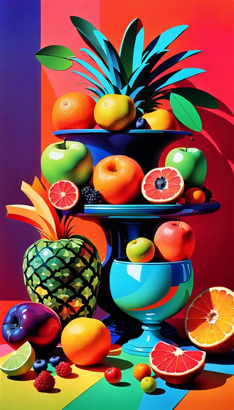 Pointillist Still Life with Colorful Fruits