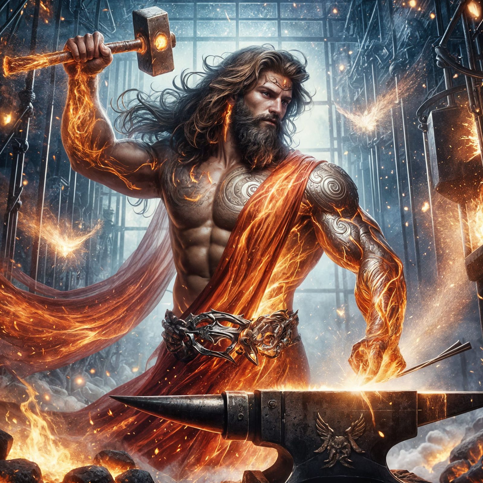 Hephaestus in a Flaming Toga at the Forge