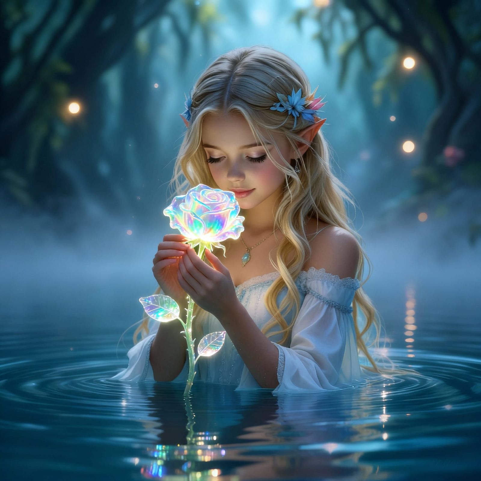 Beautiful Young Woman Smelling a Rose