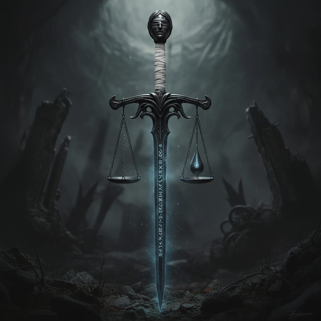 Gothic Longsword with Glowing Runes and Woman's Face Pommel