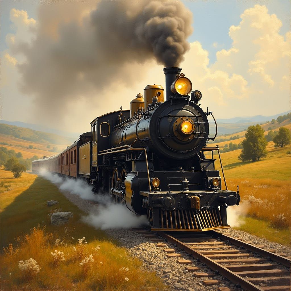 Majestic Steam Locomotive in Golden Light