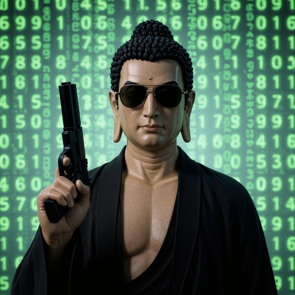 Zen Warrior Buddha in Matrix Code