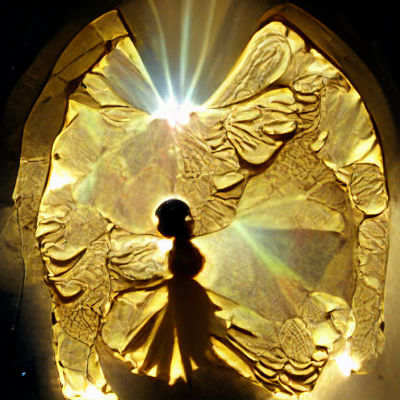 Angelic Silhouette in Radiant Golden Portal