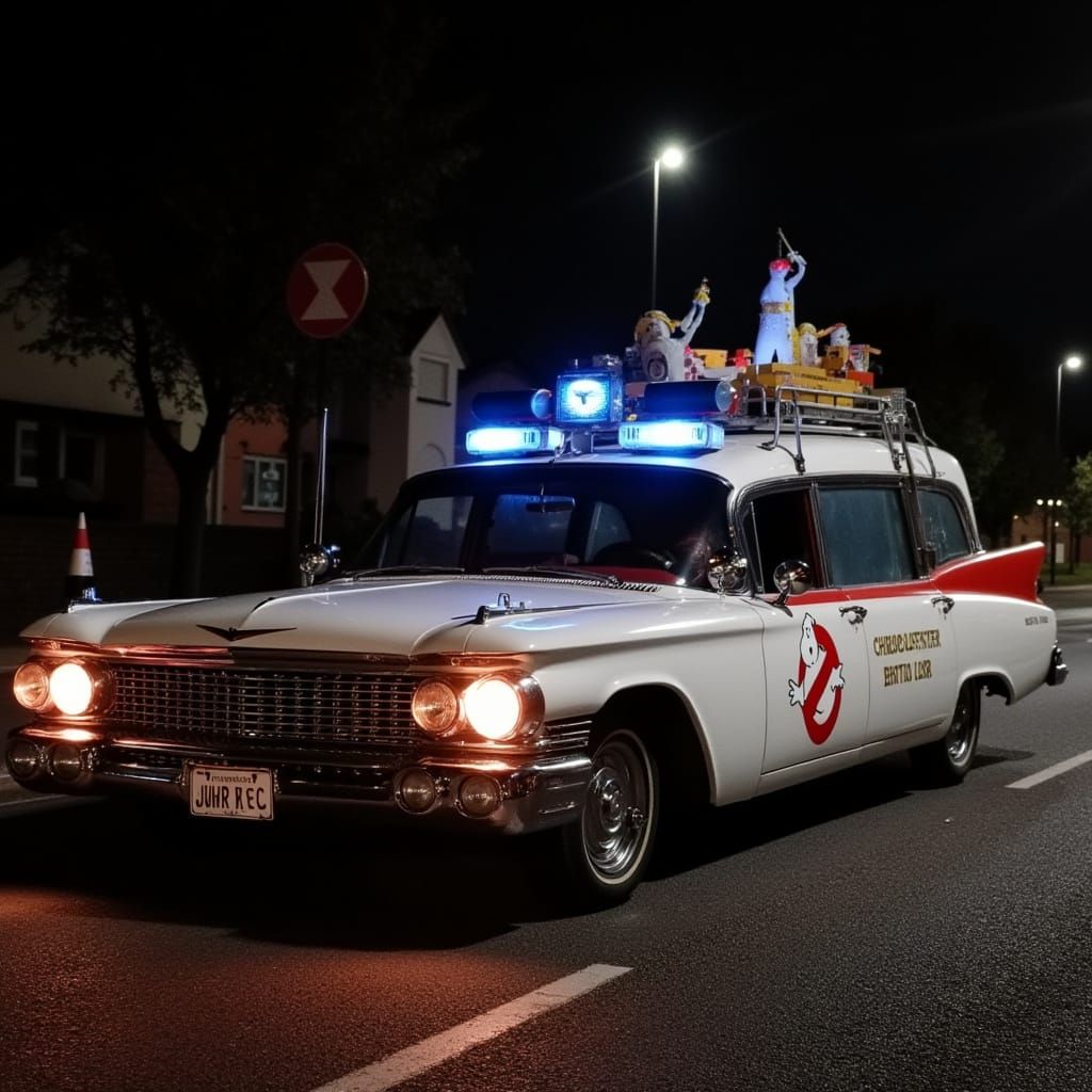 Ghostbusters Car on a Dark Night Street