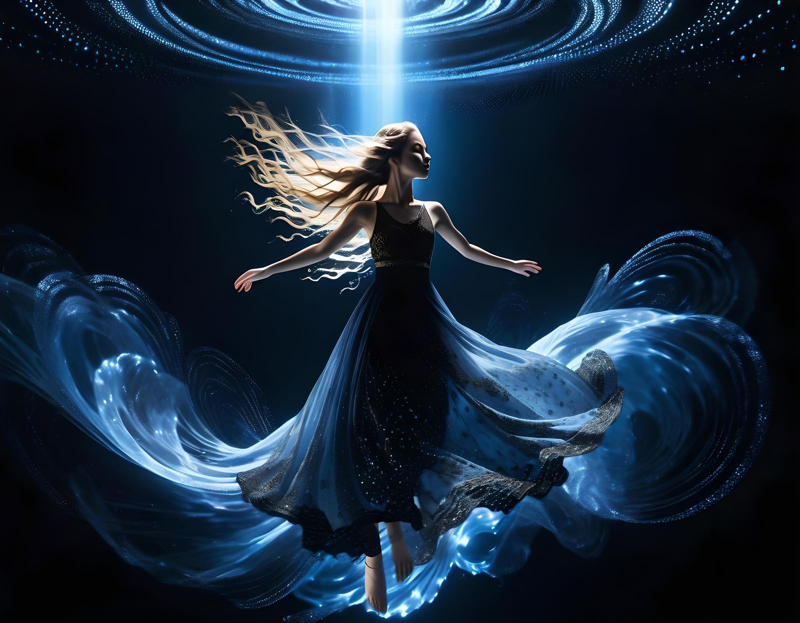 Ethereal Woman Floating in a Dreamlike State