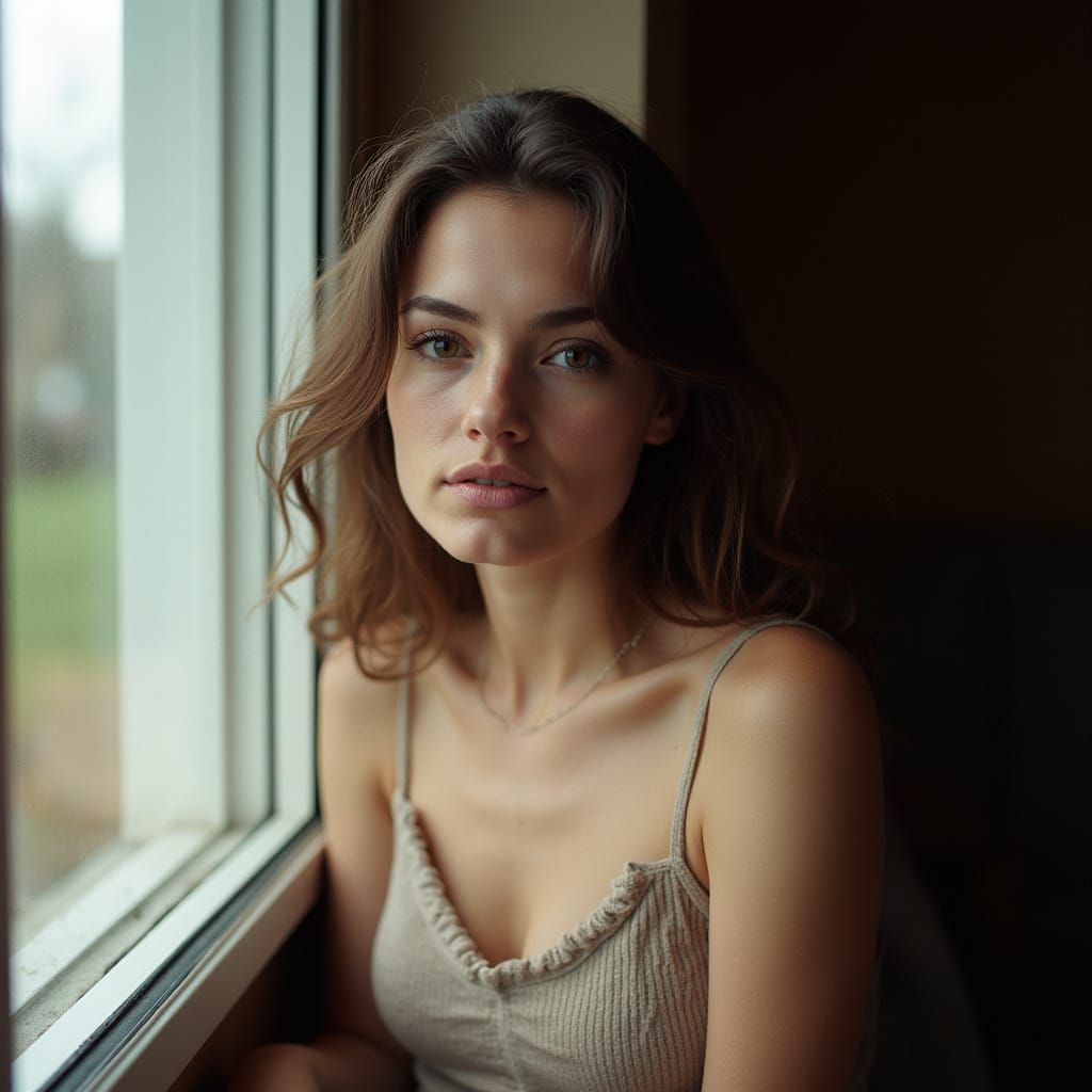 Photorealistic Portrait of a Young European Woman by Window