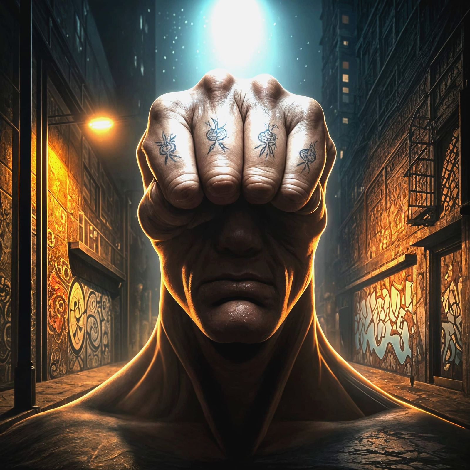 Surreal Knucklehead Character in Urban Setting