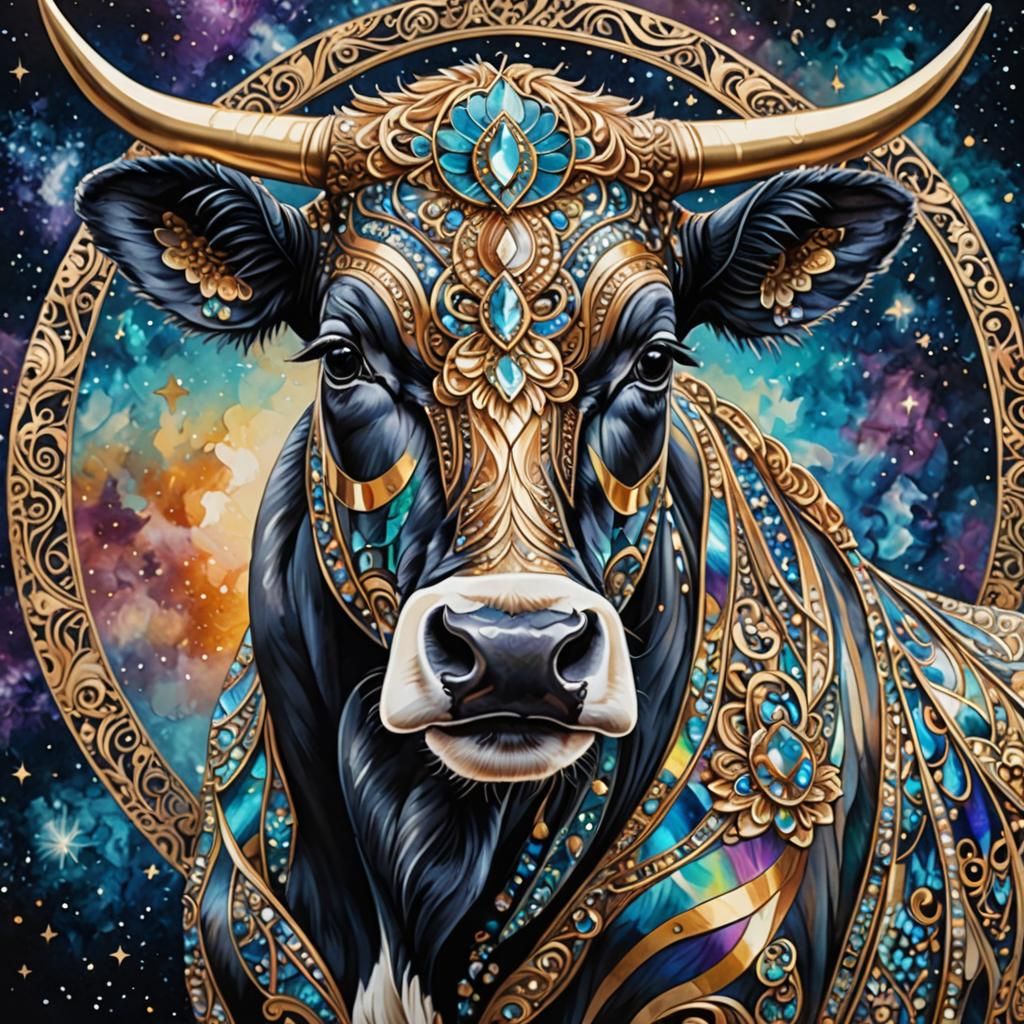 Celestial Goddess Cow Calf in Zentangle Style