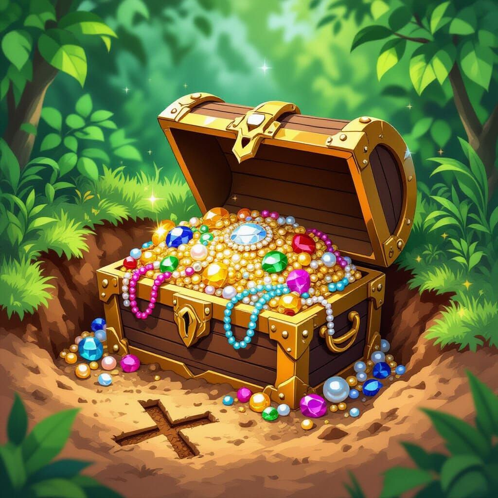 Ornate Treasure Chest in Hand-Drawn Illustration Style
