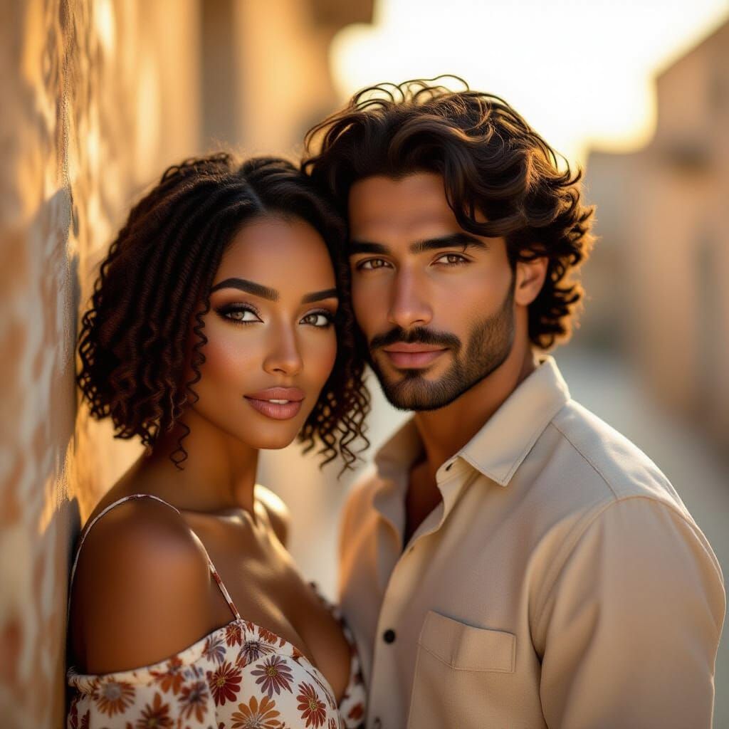 Melanated Woman and Middle Eastern Man in Golden Hour Light