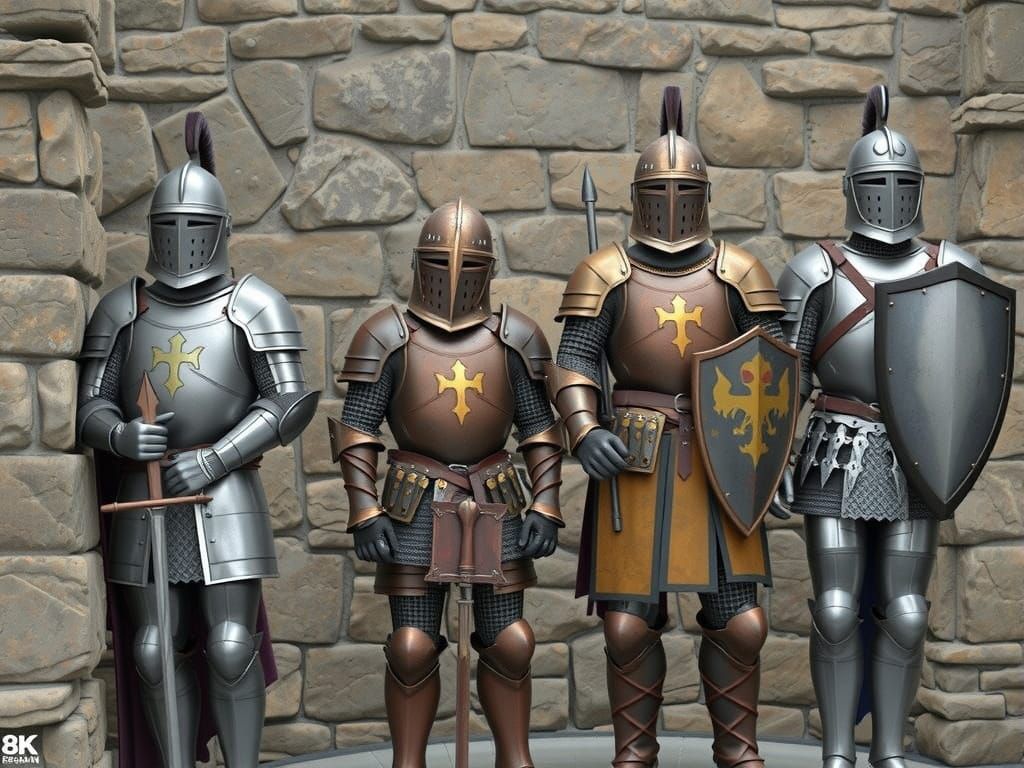 Mysterious Knights Before Ancient Wall - Hyperrealistic Fant...
