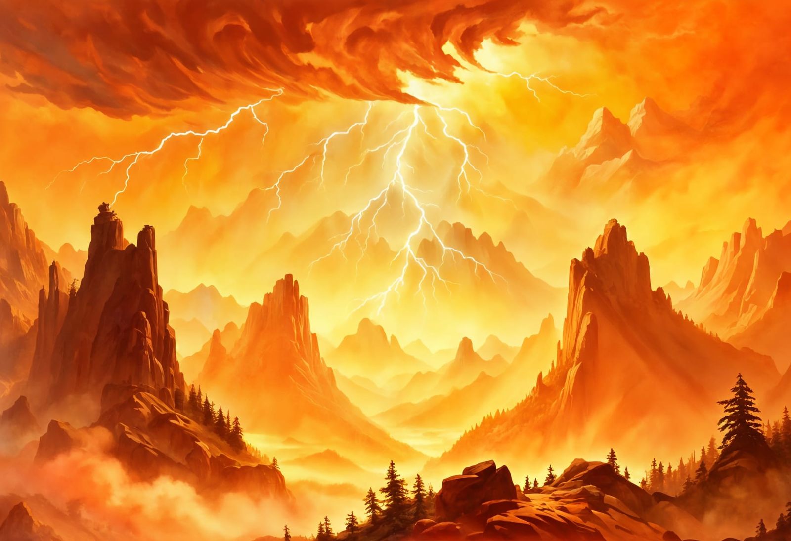 Majestic Landscape Painting in the Style of Bierstadt and Kl...