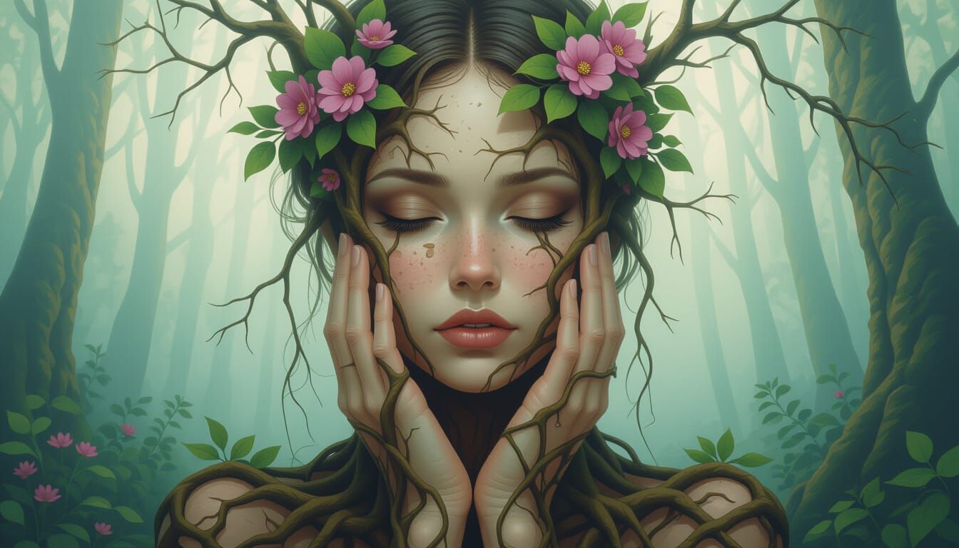 Surreal Forest Woman: Nature's Harmony in Digital Art