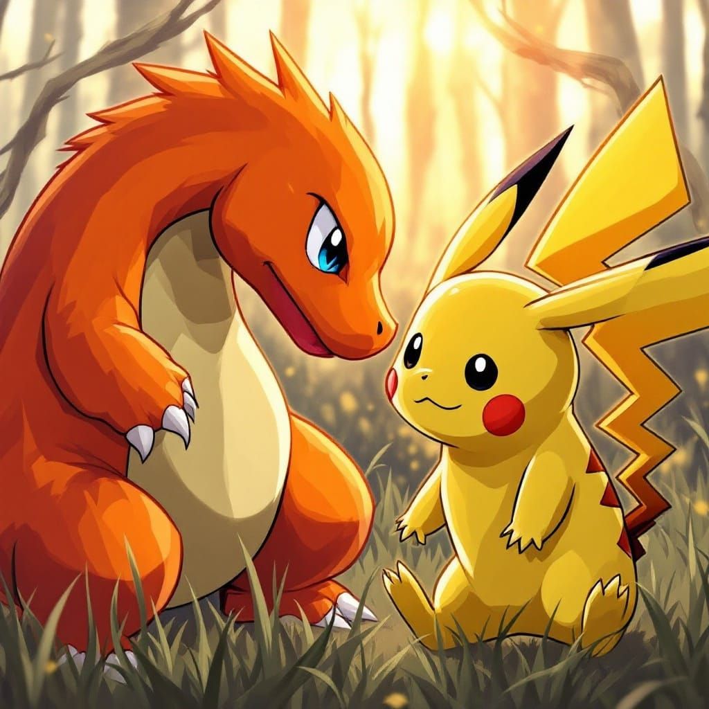 Mighty Charmander Battles Pikachu in Epic Showdown